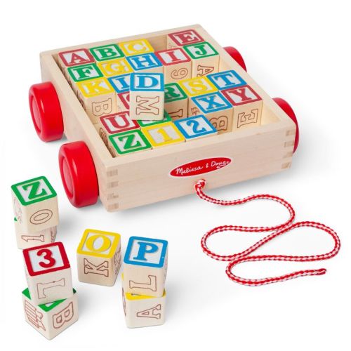 Melissa & Doug Classic ABC Wooden Block Cart Educational Toy With 30 Solid Wood Blocks: Alphabet Learning Toy for Toddlers