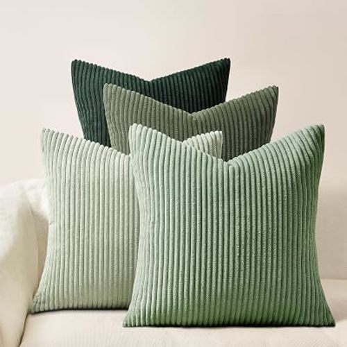 Topfinel - Juego de 4 fundas decorativas de cojín estilo bohemio, color verde claro, 18 x 18 pulgadas, pana suave, color verde oliva esmeralda degradado, decoración rústica y divertida, para sala de