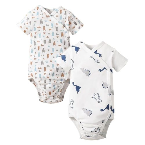DEFAHN Baby Side Snap Bodysuit Kimono Onsies Newborn Boy Girl 3-Pack 100% Cotton Basic Pattern Kimono Bodysuits