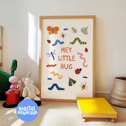 Little Bug Nursery Art -  Playroom Decoration, Kids Room Digital Print, Baby Shower Gift, Colourful Decor, Girls Room, Boys, Cute Insect