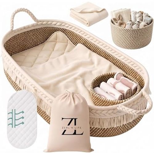 5-Piece Moses Changing Basket, Artisan Crafted Cotton Rope