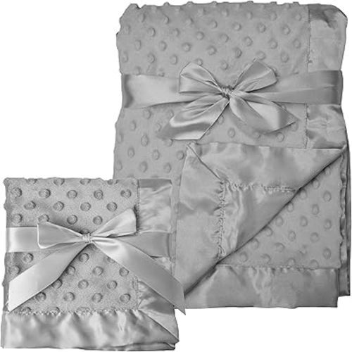 American Baby Company Heavenly Soft Chenille Blanket Set, Receiving Blanket (30" x 40") & Security Blanket (14" x 14"), Warm and Cozy, Gray, for Boys and Girls
