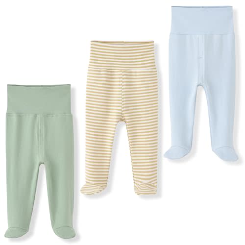 ACESTAR Newborn Infant Baby Boys Girls Cotton High Waist Footed Pants Casual Leggings with Feet 0-12 Months 3-PACK/1-PACK