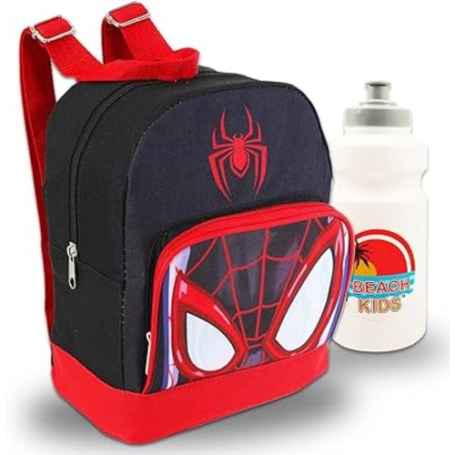 Miles Morales Mini Backpack Set - 10” Canvas Spidey and His Amazing Friends Bag with Bottle | Spiderverse Backpack Purse Bundle