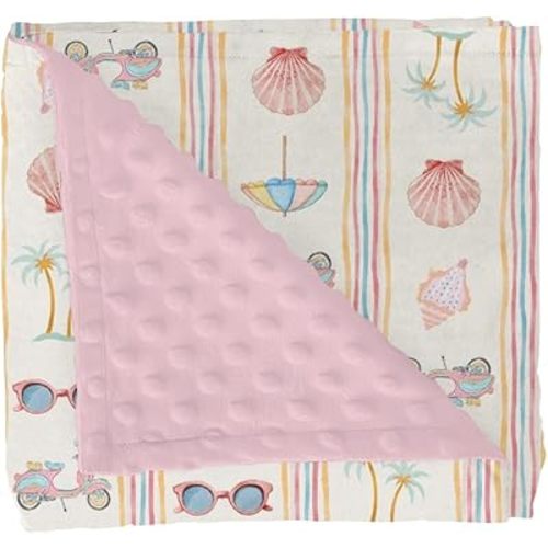 Boho Summer Beach Baby Blankets for Girl Retro Lemon Palm Tree Seashells Soft Mink Dotted Backing Double Layer Swaddle Receiving Blanket Coastal Seaside Bed Throws for Newborn Toddler Crib 30x40