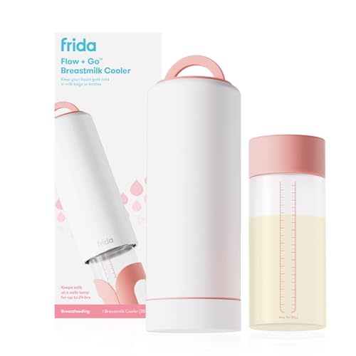Frida Mom Flow + Go Breastmilk Cooler Bottle, 24hr Portable Breastmilk Cooler for Travel, Designed to Store Breastmilk Bags & Bottles, Includes 2 Ice Pucks & Carrying Handles, Lightweight, 20oz