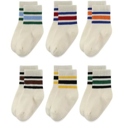 6 Pairs Toddler Socks Baby Non Slip Grip Socks for Boys Girls
