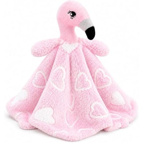 June Garden Cozy Dream Fleece Baby Security Blanket - Infants Nursery Bed Blankets - 15 x 15 inches Lovey - Stuffed Flamingo Animal Plush - Pink