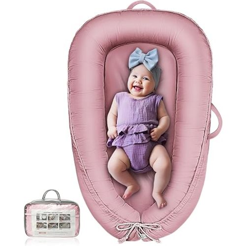 Baby Lounger - Infant Lounger for Newborn 0-24 Months, Pure Cotton Breathable Baby Nest Lounger Cover, Newborn Essentials for Baby Boys & Girls, Co Sleeper Portable Baby Bed for Home and Travel