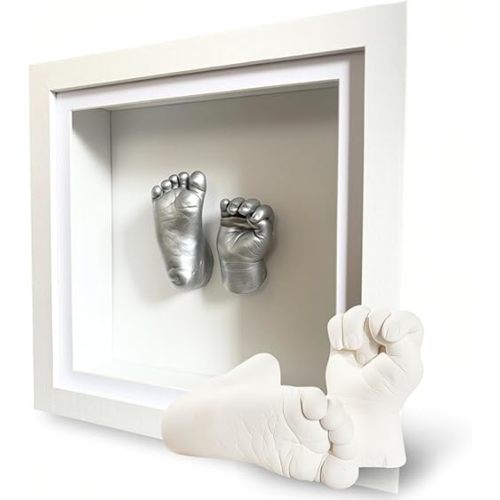 Baby Handprint and Footprint 3D Kit, Newborn keepsake For Newborn Boys & Girls, Baby Girl Gifts & Baby Boy Gifts, Personalised Baby Shower Gifts, Nursery Decor, Gifts for New Parents, Nursery Wall Art