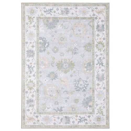 ROW Addison Floral Traditional Blue/ Green Printed Washable Flat Pile Rug