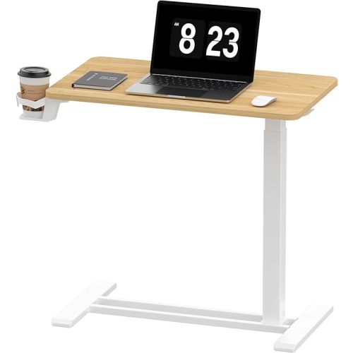 FLEXISPOT Adjustable C Table with Wheels, Mobile Snack Side End Table Sofa Couch Bedside Table Laptop Rolling Cart TV Tray Night Stand Small Space Side Table,(27.6" W x 15.7" D,Maple)