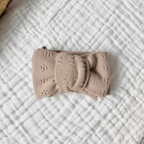 Taupe Organic Cotton Pointelle Bow Baby Headband