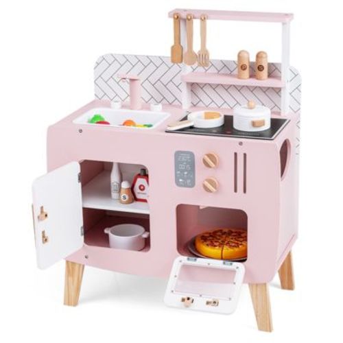 Costway Play Kitchen w/Stoves Sink Faucet Oven Storage Cabinet Shelves for Children 3+