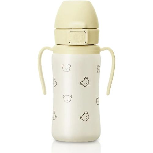 Insulated 316 Stainless Steel Spill Proof Straw Cup, Water bottle with Flip Top for Toddlers, BPA Free (bear, 10oz)