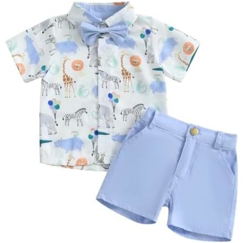 CIYCUIT Toddler Baby Boys Summer Print Shirt Outfits Clothes Short Sleeve Button Down Tops + Shorts Set