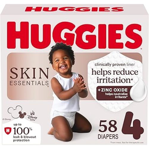 Huggies Size 4 Diapers, Skin Essentials Baby Diapers, Size 4 (22-37 lbs), 58 Count