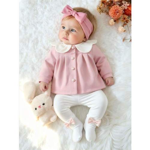 SHEIN 2pcs Baby Girls Woolen Coat & Leggings Set, New Arrival Baby Toddler Peter Pan Collar Autumn/Winter Outfit | SHEIN USA