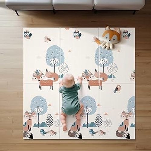 Baby Play Mat, 59" X59 " Extra Large Foldable Baby Mat for Playtime and Tummy Time, Thick Foam Play Mat for Baby, Waterproof, Reversible Portable Playmat for Babies and Todders, Indoor&Outdoor Use