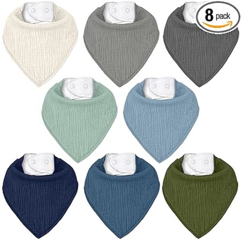 Muslin Baby Bibs 8 Pack, Baby Bandana Drool Bib for Drooling and Teething, 100% Cotton Soft Absorbent for Girls Boys Serenity