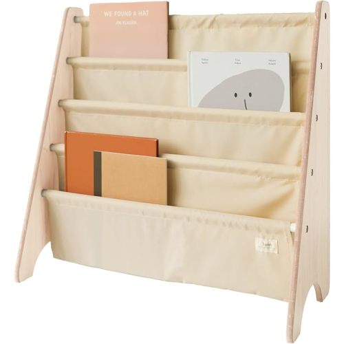3 Sprouts Recycled Kids Bookshelf, Holds 35 Books, 4-Tier, Beige