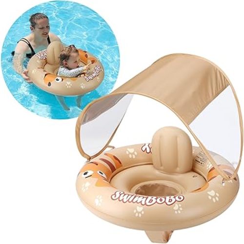 Swimbobo Inflatable Baby Swimming Float with Safe Seat and Canopy for Age 6-36 Months Toddler