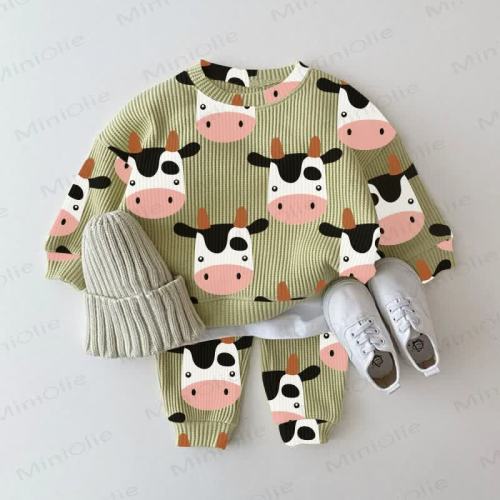 Baby 2-piece Cow Green Waffle Set
