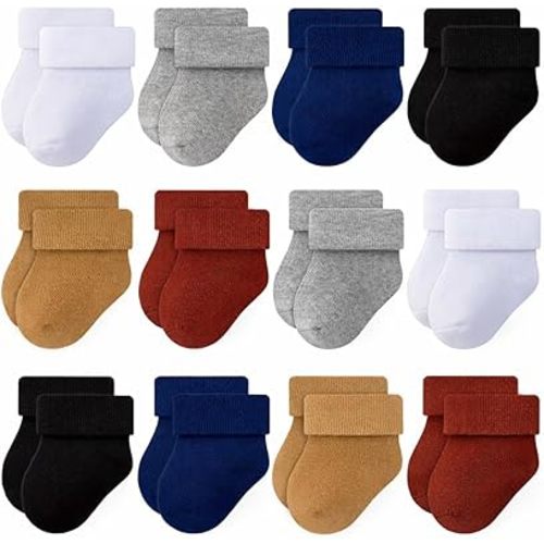 RATIVE Newborn Baby Socks 0-3,3-12 Months Terry Turn Cuff Socks for Boys Girls