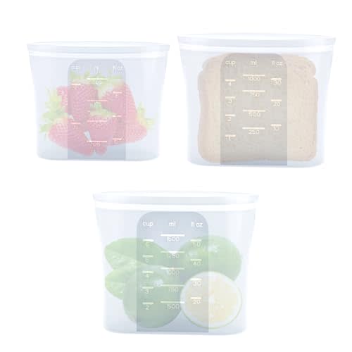 Reusable Silicone Food Storage Bags Freezer Bags BPA Free | Dishwasher Microwave Safe 17oz/34oz/51oz Stand Up Leakproof with Wide Self-Sealing Zipper Snack Bag