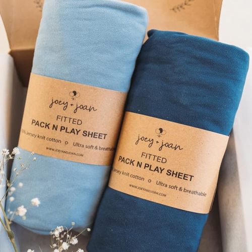 Joey + Joan Pack and Play Sheets Fitted – Compatible with Graco Pack n Play Playard Crib and Other 27 x 39 Inch Playpen Mattress – Buttery Soft 100% Cotton – Light + Dark Sage Green – 2 Pack