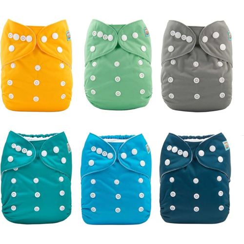 ALVA 6 Pack Cloth Diaper with 12 Inserts One Size Adjustable Washable Reusable Diaper Cover for Baby Girls and Boys