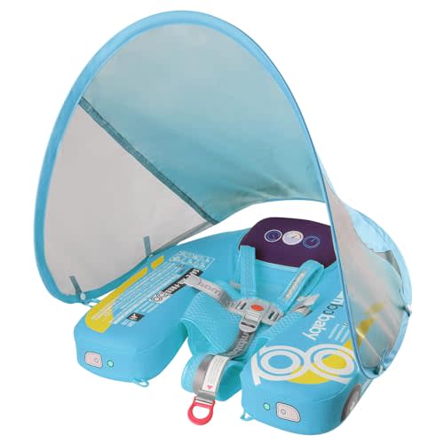 Mambobaby Baby Pool Float with Canopy & Tile, Kalolary Non-Inflatable Baby Swim Float Infant Swim Trainer Ring Toddler Pool Float with Adjustable Strap for 3-24 Months Age Boys Girls