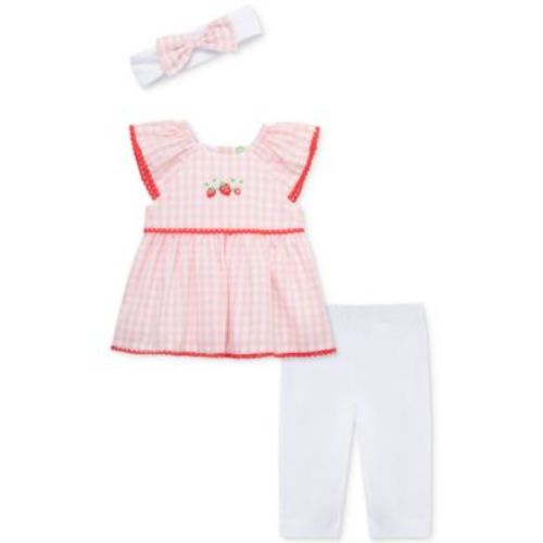 Baby Girls 3-Pc. Strawberry Check Top, Leggings & Headband Set