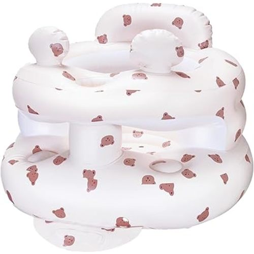 Inflatable Baby Seat for Babies 3-36 Months，[Squeaky Sound & Anti-Fall Design] Inflatable Chair with Sound-Making Ears, Baby Seat for Sitting-Up Practice, Built-in Air Pump (Ear Bear)