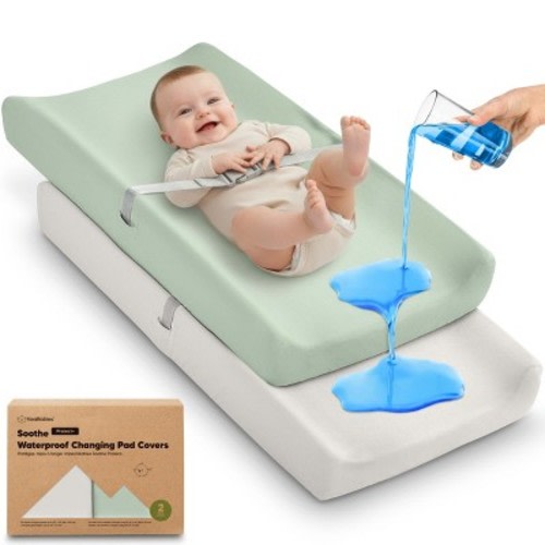 KeaBabies 2-Pack Soothe Waterproof Changing Pad Covers for Boy, Girl, 32x16 Soft Cotton Baby Changing Table Pad Cover