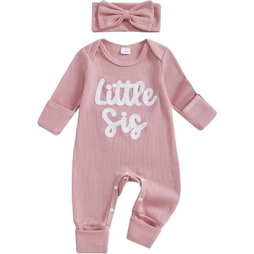 allshope Infant Baby Girl Fall Outfit Sweatshirt Romper Little Sister Lil Sis Long Sleeve Jumpsuit Newborn Clothes