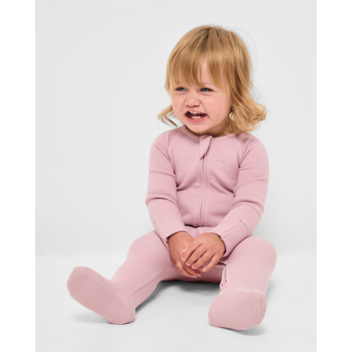 Baby Organic Cotton Waffle Zip Coverall - Dawn Pink