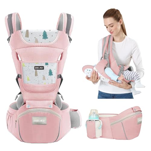 Baby Carrier Newborn to Toddler - Debark Baby Carrier with Hip Seat, 6 in 1 Lightweight and Detachable Infant Carrier for Babies from 0-36 Months, Ideal for Hands-Free Parenting(Pink)
