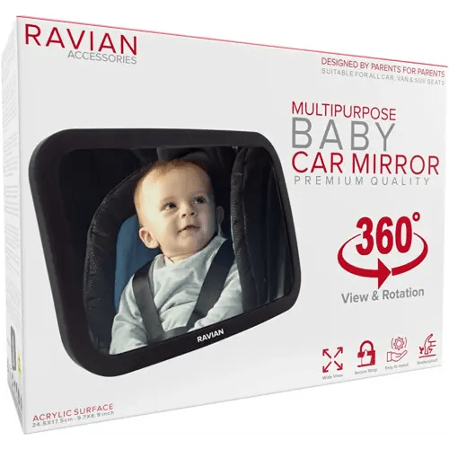 Baby Car Mirror Rear Facing Baby Essentials 100% Shatterproof Safest Clear View 360° Adjustable to All Seats and Ages Crash Tested Fully Assembled
