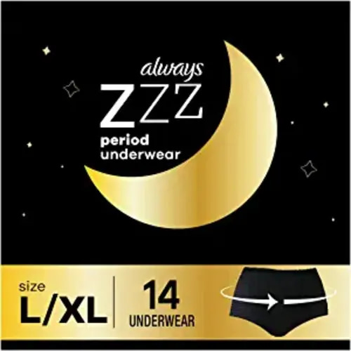Always Zzzs Overnight Disposable Period Underwear for Women, Size Large, Black Period Panties, Leakproof, 7 Count X 2 Packs (14 Count Total) - Large/X-Large (Pack of 14)