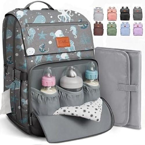 Baby Diaper Bag Backpack - Backpack Diaper Bag w/Large Capacity - Baby Shower Gifts - Waterproof Travel Diaper Bags w/Changing Pad, Insulated Bottle Holders, Padded Straps - Baby Boy Stuff