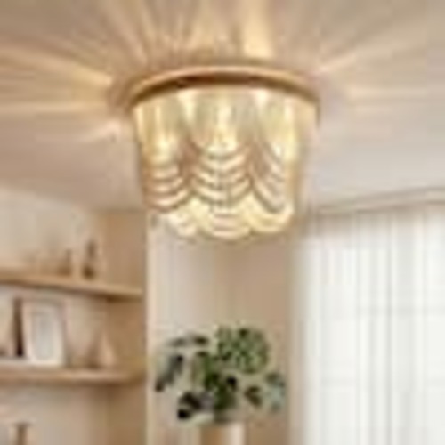 aiwen 12.6 in. 3-Light Antique Rustic White Flush Mount Bohemia Wood Beaded Ceiling Light Mini Chandelier PZE-152W-3