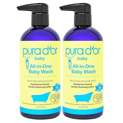 PURA D'OR All-in-One Baby Wash (16 Oz x2 = 32 Oz) USDA Biobased, Zero Sulfates, No Artificial Scents, Tear-Less, Hypoallergenic, Gentle, Calming 2-in-1 Baby Bath Wash & Shampoo