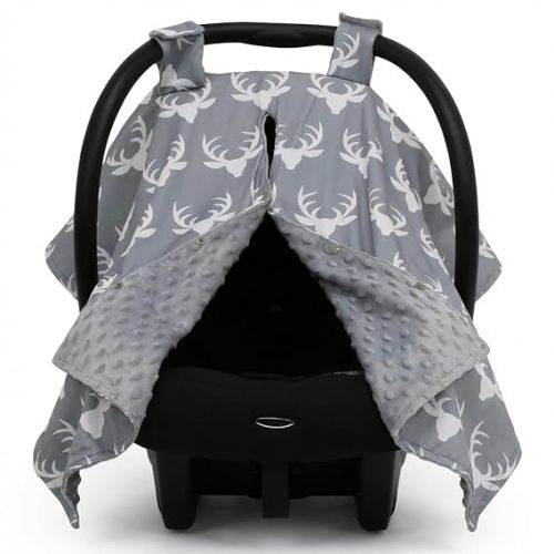 Dear Baby Car Seat Canopy 40”x30” Soft Lightweight Fabric – Antlers on Gray | Easy to Wash with Cute Patterns & Vibrant Colors – Crafted For Little Ones, Ideal for Milk Time, Summer Days & Cooler Weather