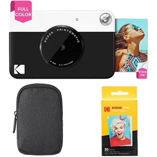Kodak Printomatic Instant Camera (Black) Basic Bundle + Zink Paper (20 Sheets) + Deluxe Case