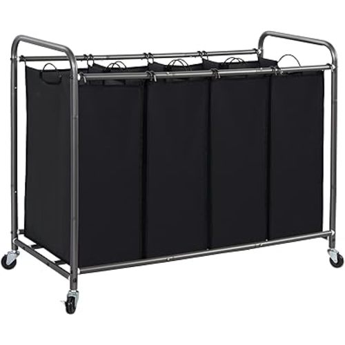 STORAGE MANIAC 3 Section Laundry Sorter, Laundry Hamper with Wheels, Black
