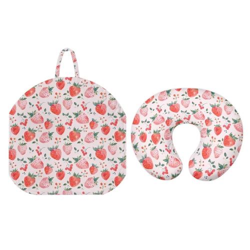 Strawberry Print Newborn Lounger Cover with Breastfeeding Pillow Covers Set for Baby 0-24 Months,Pink Ultra Breathable Comfort Lounger Slipcover for Home and Travel Babies Gifts(Cover Only)