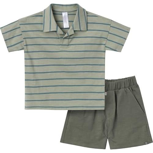 Modern Moments by Gerber Baby Boys' 2-piece Johny Collar Shirt & Short Set