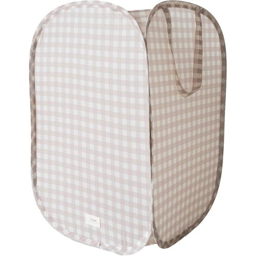 3 Sprouts Pop Up Hamper - Collapsible Laundry Basket, Popup & Foldable Design - Durable Waterproof Fabric for Dirty Clothes, Toys & Towels - Ideal for Dorm, Bedroom & Baby Nursery, Gingham Beige