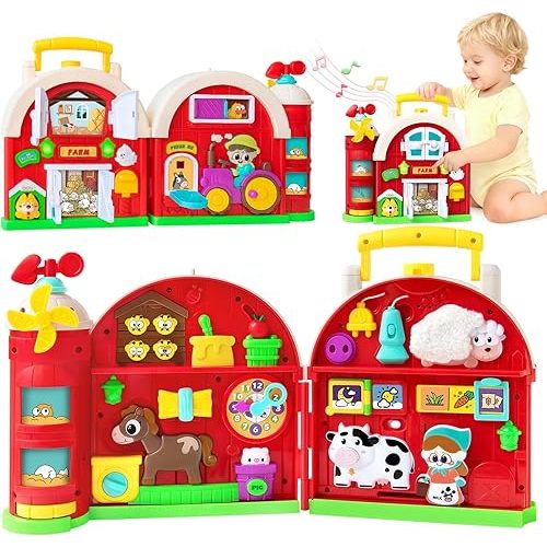 Montessori Farm Busy Board, Toddler Toys for 1 2 Year Old Boy Girl Gifts, Early Educational Board for Sensory Development, Motor Skills Toy for Toddlers 1-3, Christmas Birthday Gift for 12-18 Months